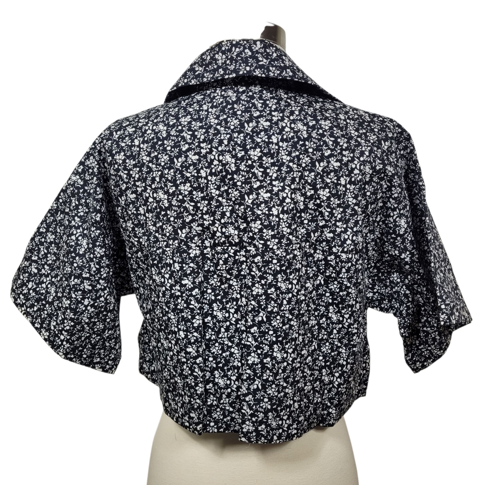 Zara Black White Floral Ditsy Collared Cotton Crop Top Shirt Size Medium - Picture 7 of 9